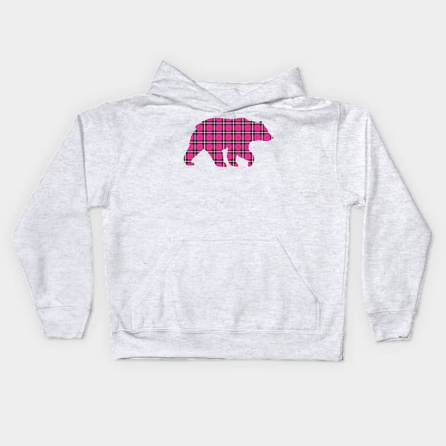 Pink Plaid Bear Kids Hoodie by Designs by Dro